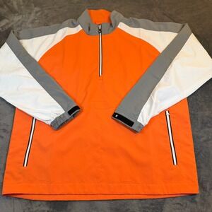 FootJoy‎ 1/4 Zip Golf Windbreaker Jacket Mens Large Orange White Grey Colorblock